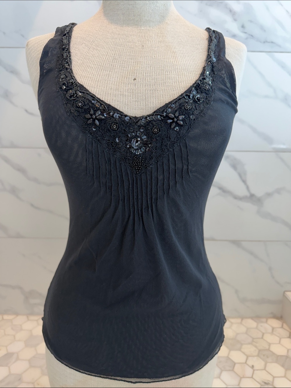 Express Vintage Y2K Beaded Sequined Floral Lace Clubbing Tank Top Women’s XS